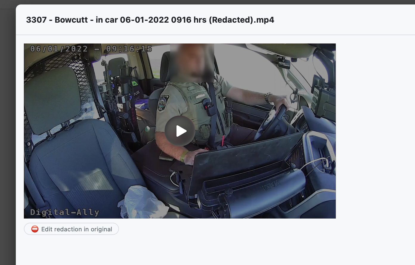 Open the redacted copy and confirm — the face is genuinely blurred; “Edit redaction in original” takes you back.